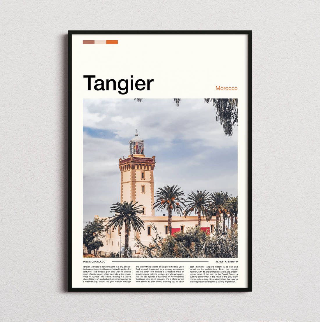 Tangier Clock Tower Travel Print framed and photographed straight on