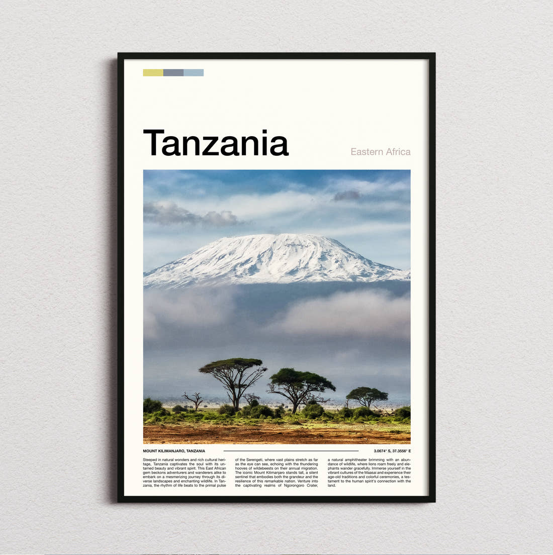 Tanzania Mount Kilimanjaro Above The Clouds Travel Print framed and photographed straight on