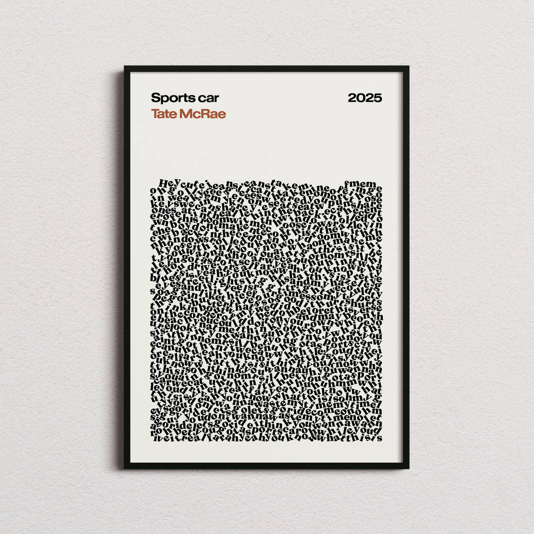 Tate McRae Sports car Lyric Print in the cream colourway, framed