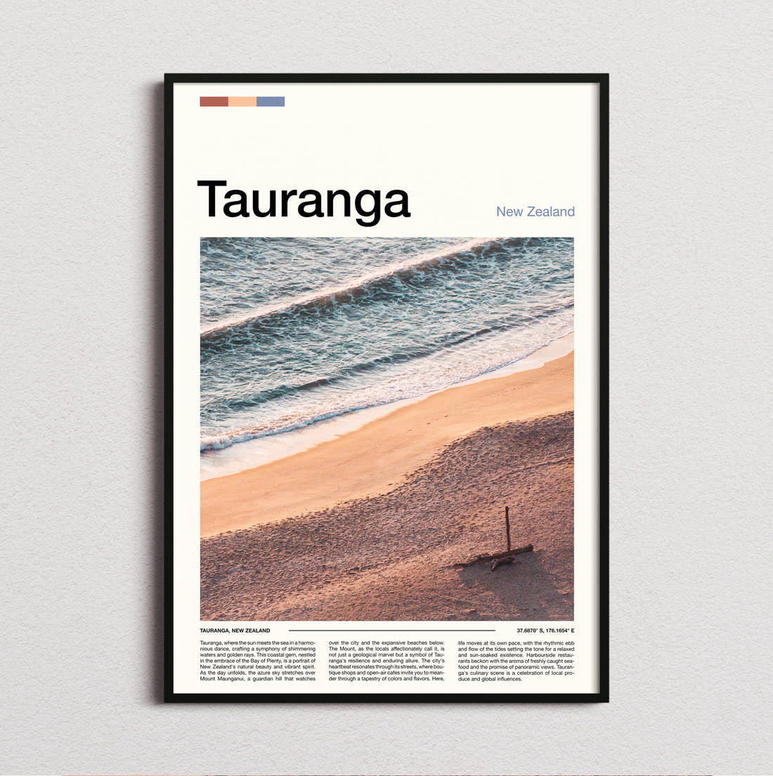 Tauranga Travel Print framed and photographed straight on