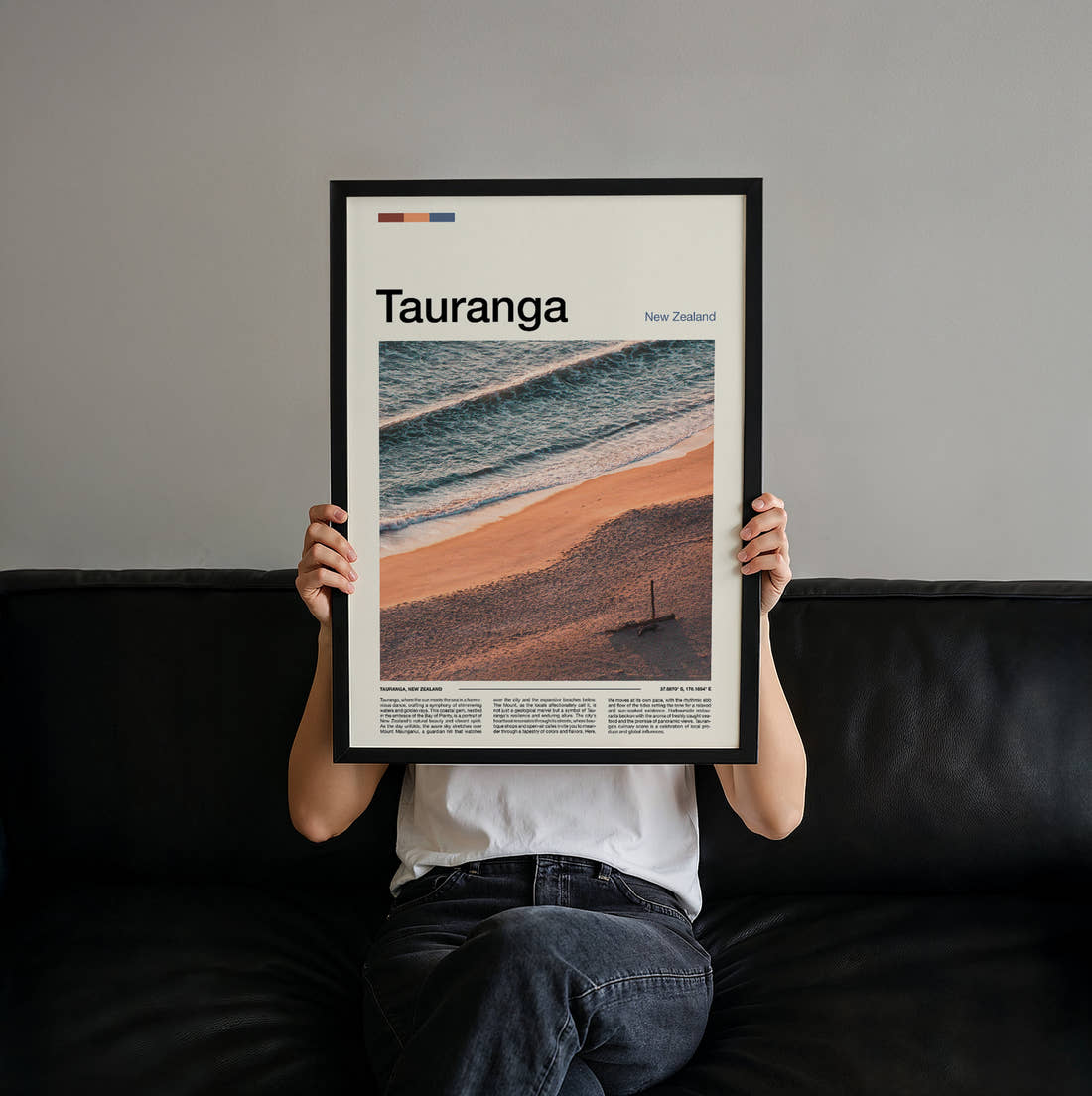 Tauranga Travel Print held up by hand to show the size of the print