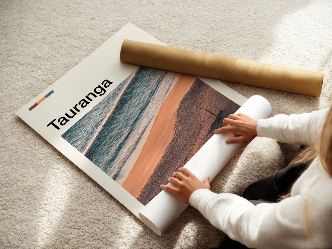 Tauranga Travel Print being unrolled from its postal tube