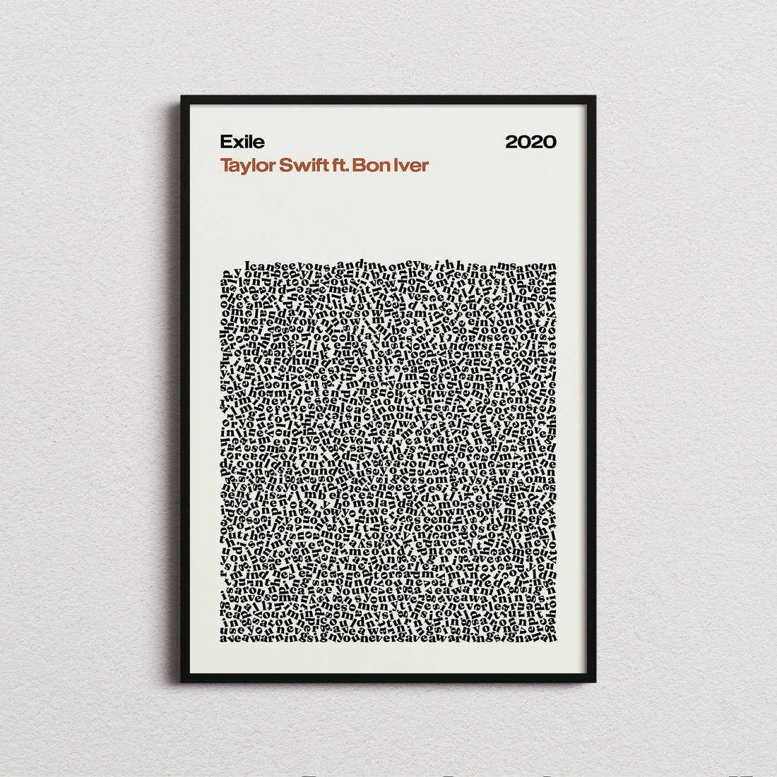 Taylor Swift ft. Bon Iver Exile Lyric Print in the cream colourway, framed