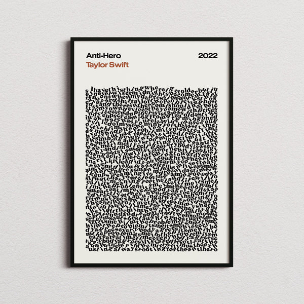 Taylor Swift Anti-Hero Lyric Print in the cream colourway, framed