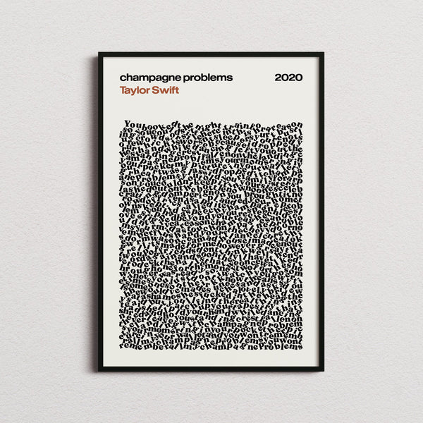 Taylor Swift Champagne Problems Lyric Print in the cream colourway, framed