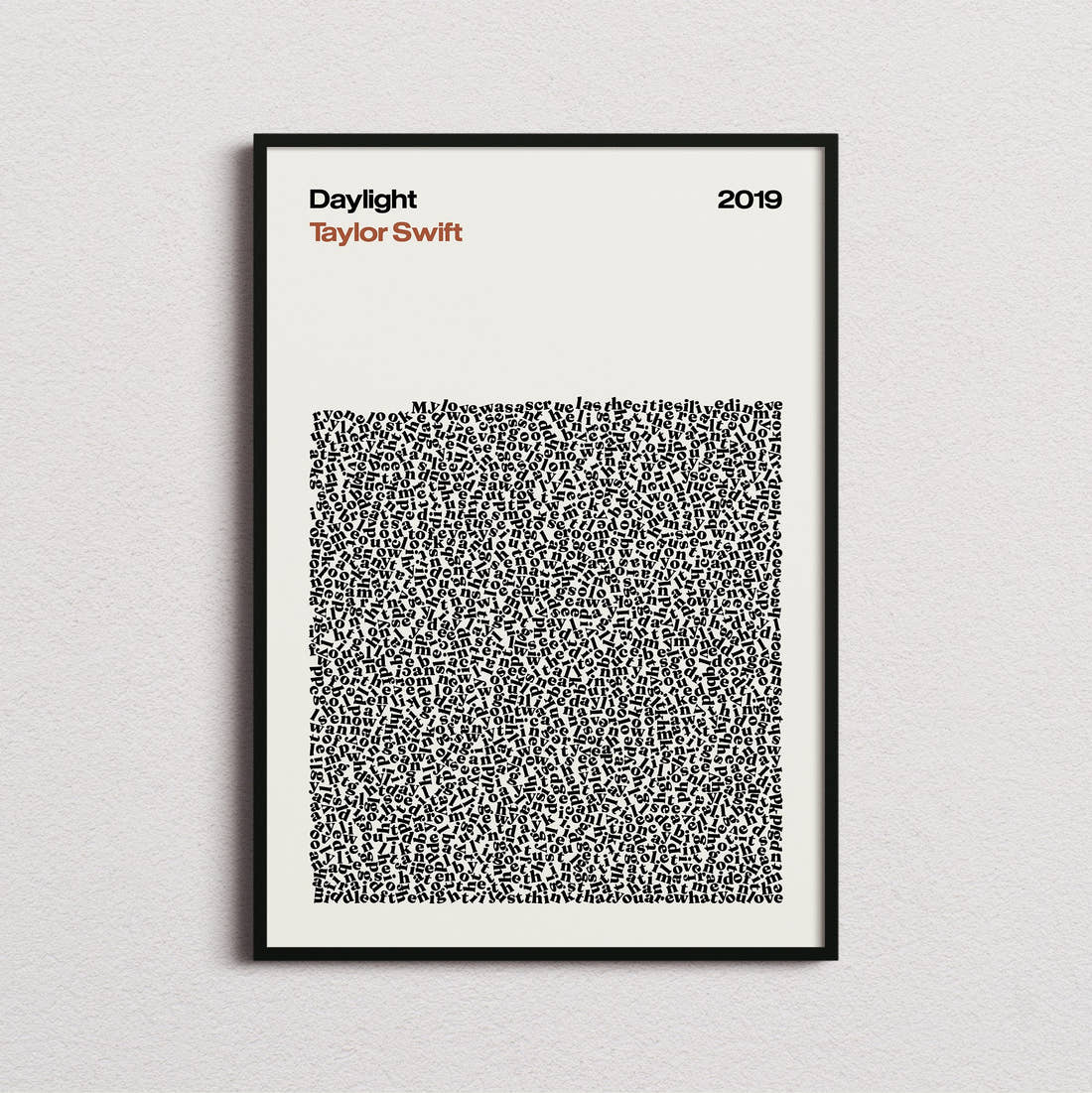 Taylor Swift Daylight Lyric Print in the cream colourway, framed