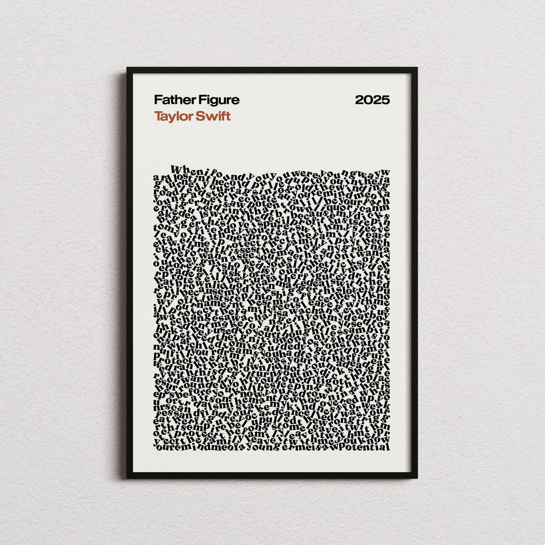 Taylor Swift Father Figure Lyric Print in the cream colourway, framed