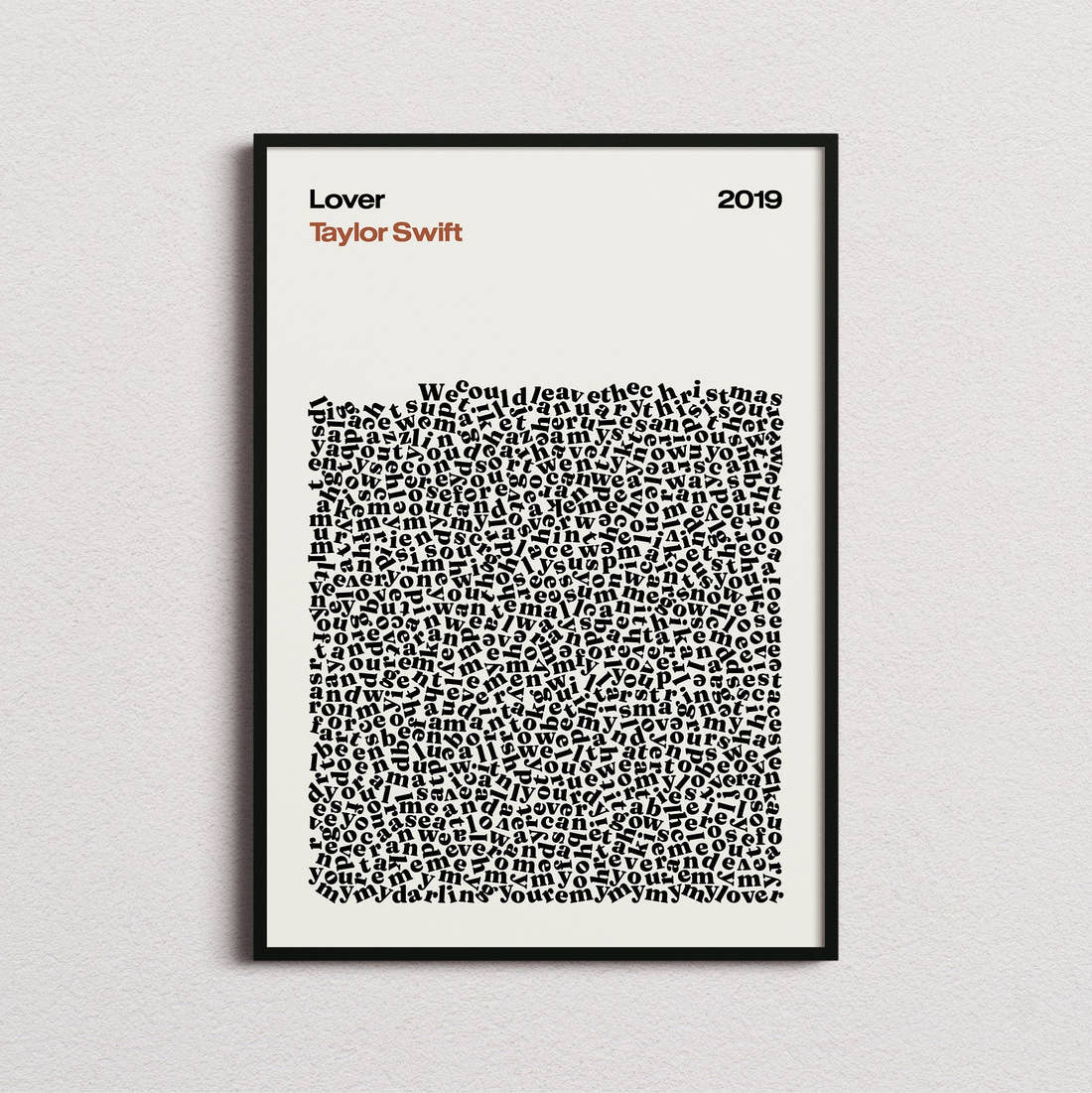Taylor Swift Lover Lyric Print in the cream colourway, framed