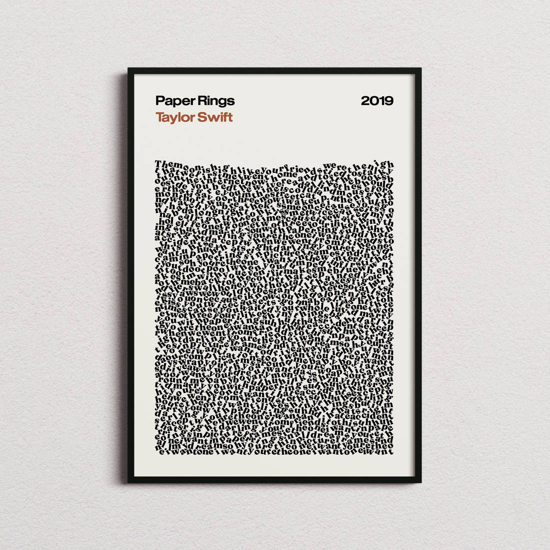 Taylor Swift Paper Rings Lyric Print in the cream colourway, framed