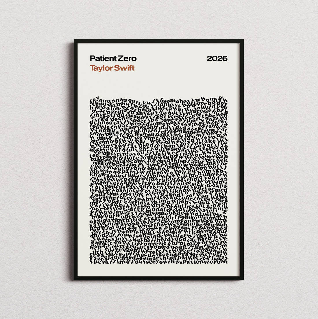 Taylor Swift Patient Zero Lyric Print in the cream colourway, framed