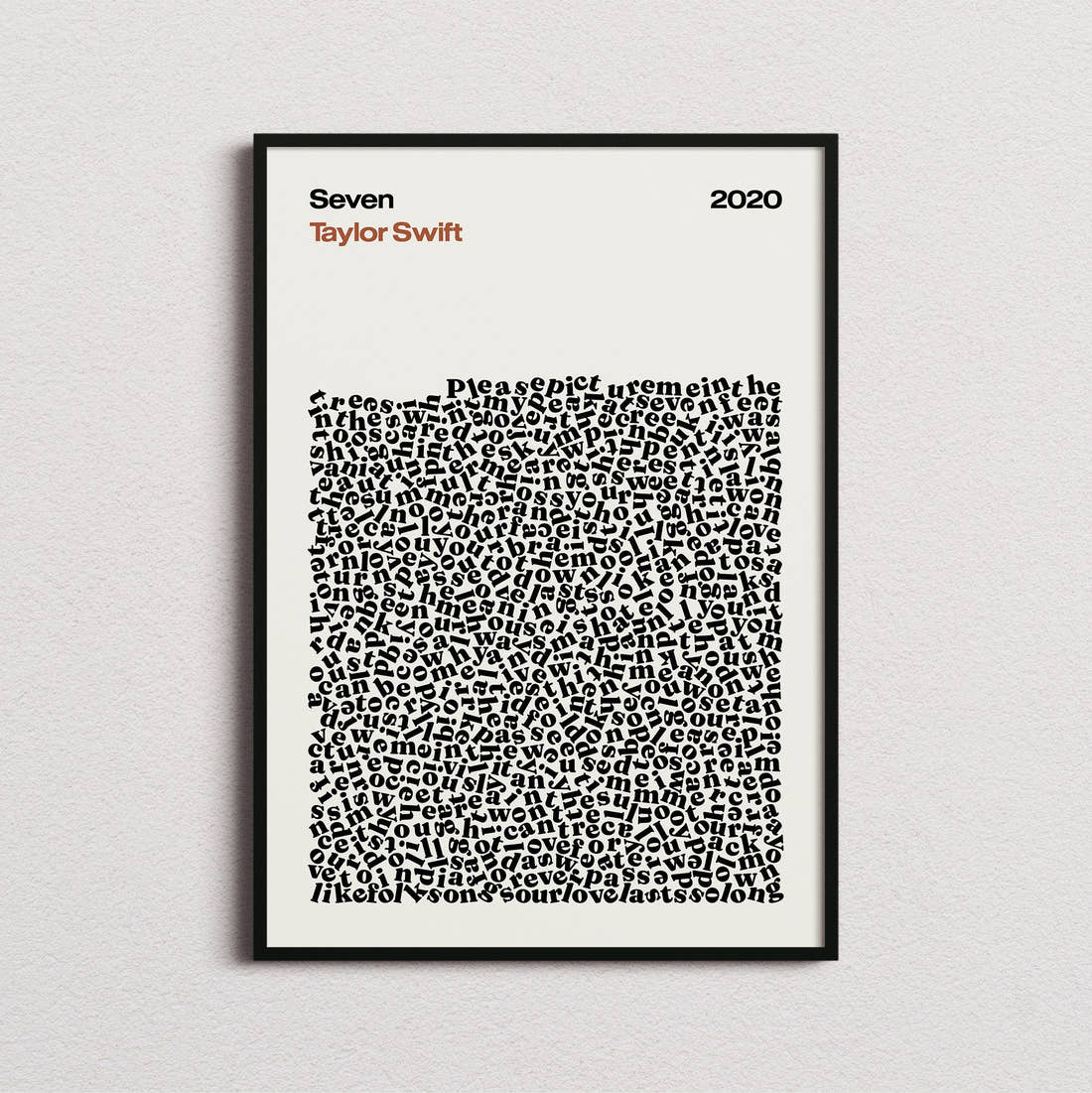 Taylor Swift Seven Lyric Print in the cream colourway, framed