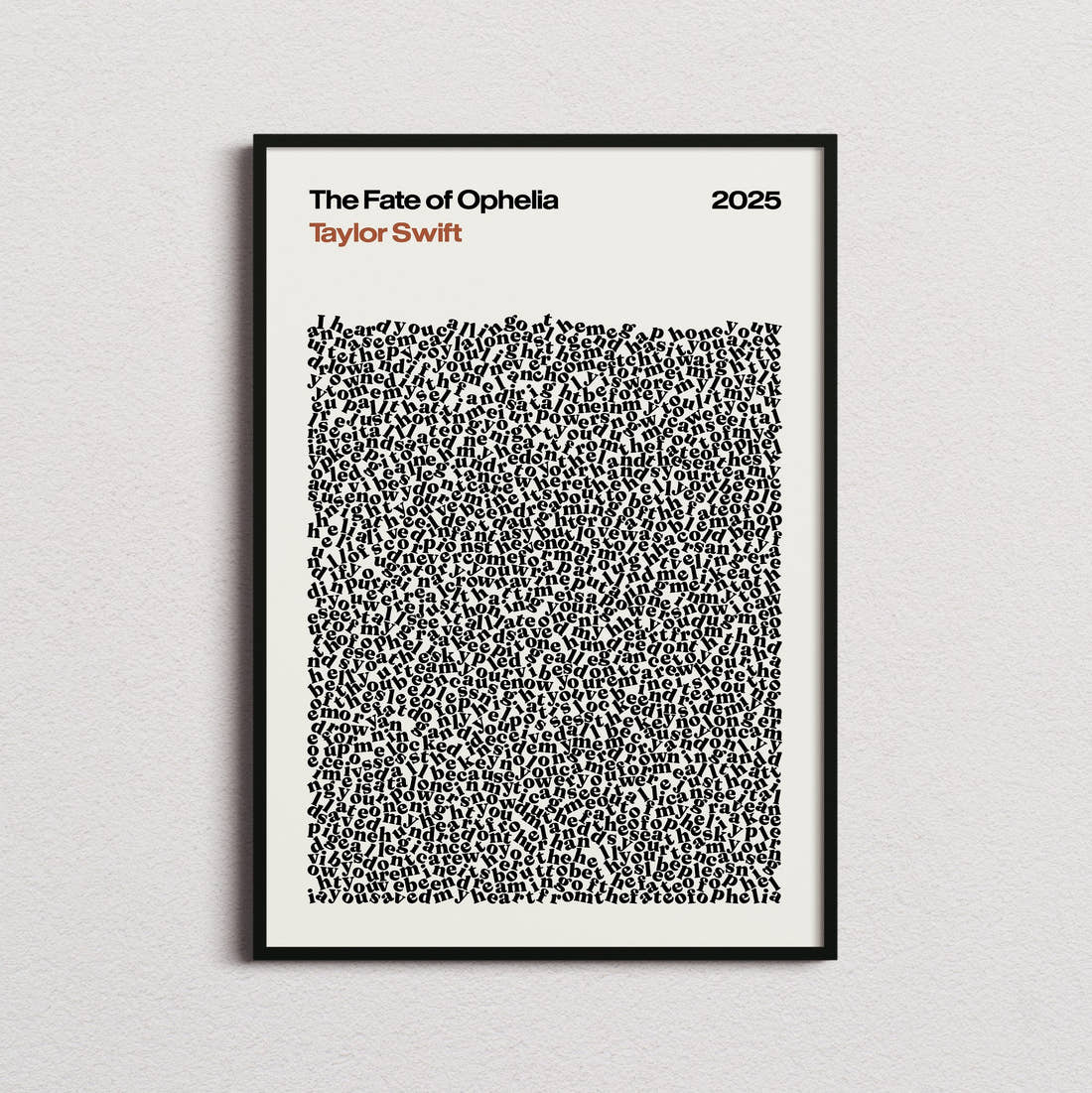 Taylor Swift The Fate of Ophelia Lyric Print in the cream colourway, framed