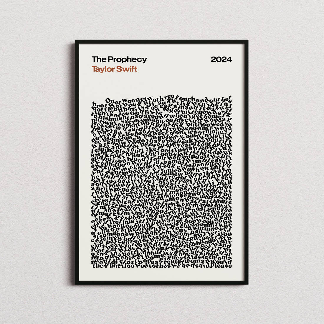 Taylor Swift The Prophecy Lyric Print in the cream colourway, framed