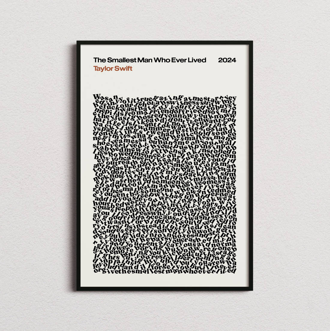 Taylor Swift The Smallest Man Who Ever Lived Lyric Print in the cream colourway, framed