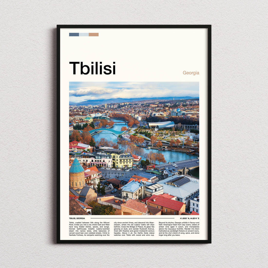 Tbilisi Riverside City View Travel Print framed and photographed straight on