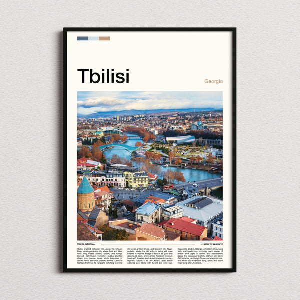 Tbilisi Riverside City View Travel Print framed and photographed straight on