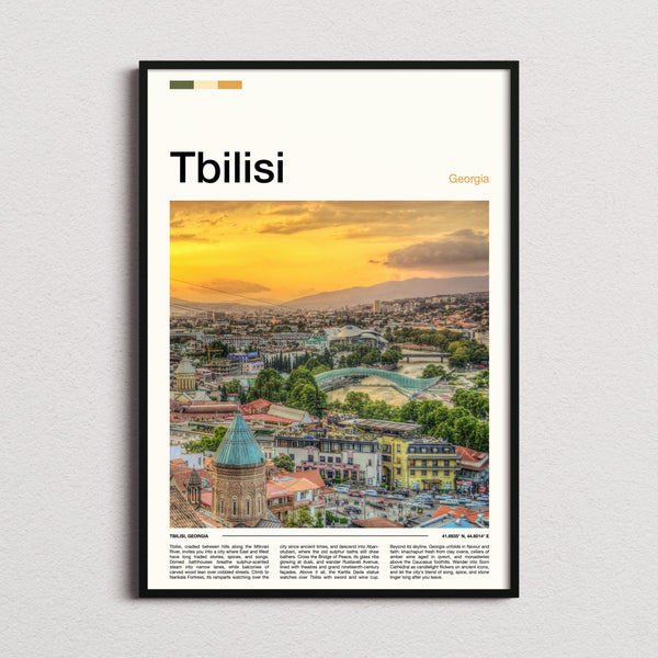 Tbilisi Sunset City Skyline Travel Print framed and photographed straight on