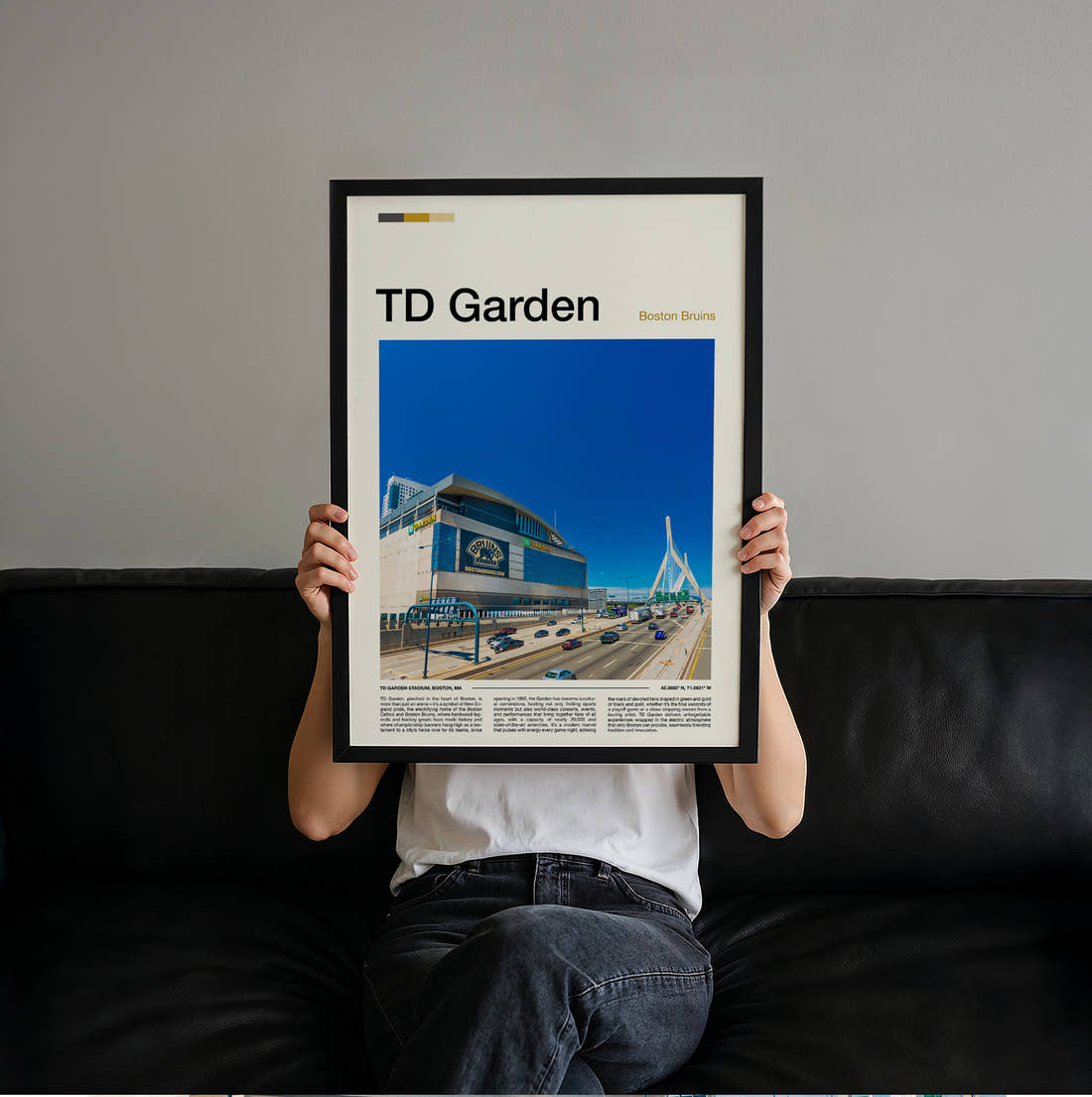 Td Garden Stadium Print held up by hand to show the size of the print