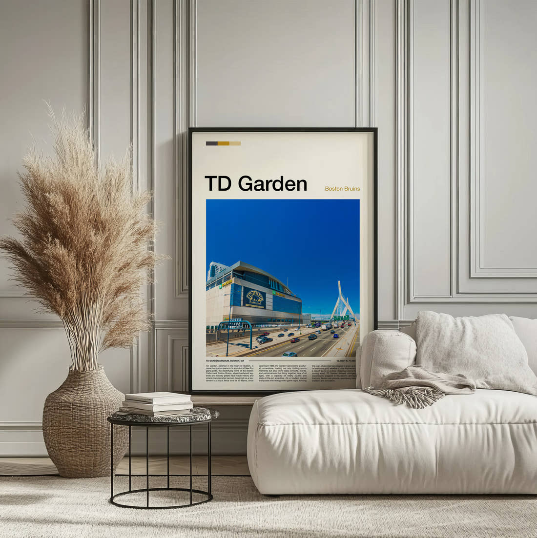 Td Garden Stadium Print framed on the wall of a calm, neutral bedroom