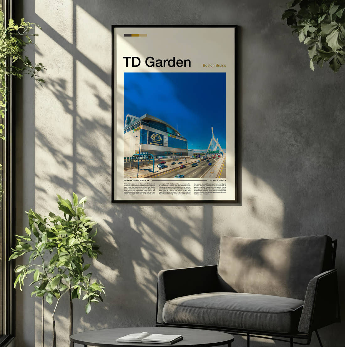 Td Garden Stadium Print framed on the wall of a relaxed living room