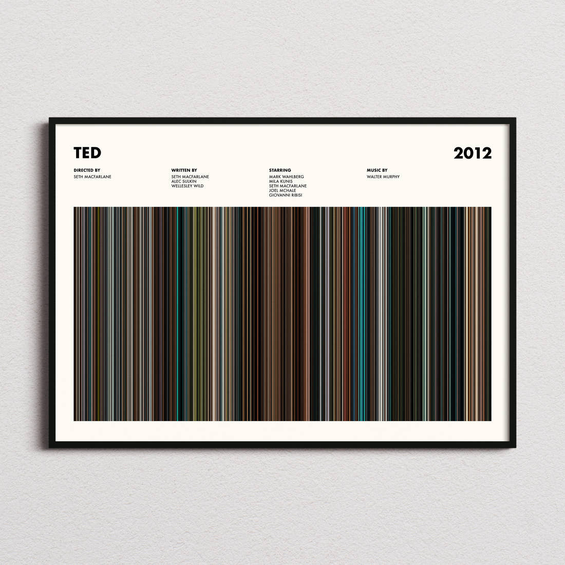 Ted Movie Barcode Poster framed and photographed straight on
