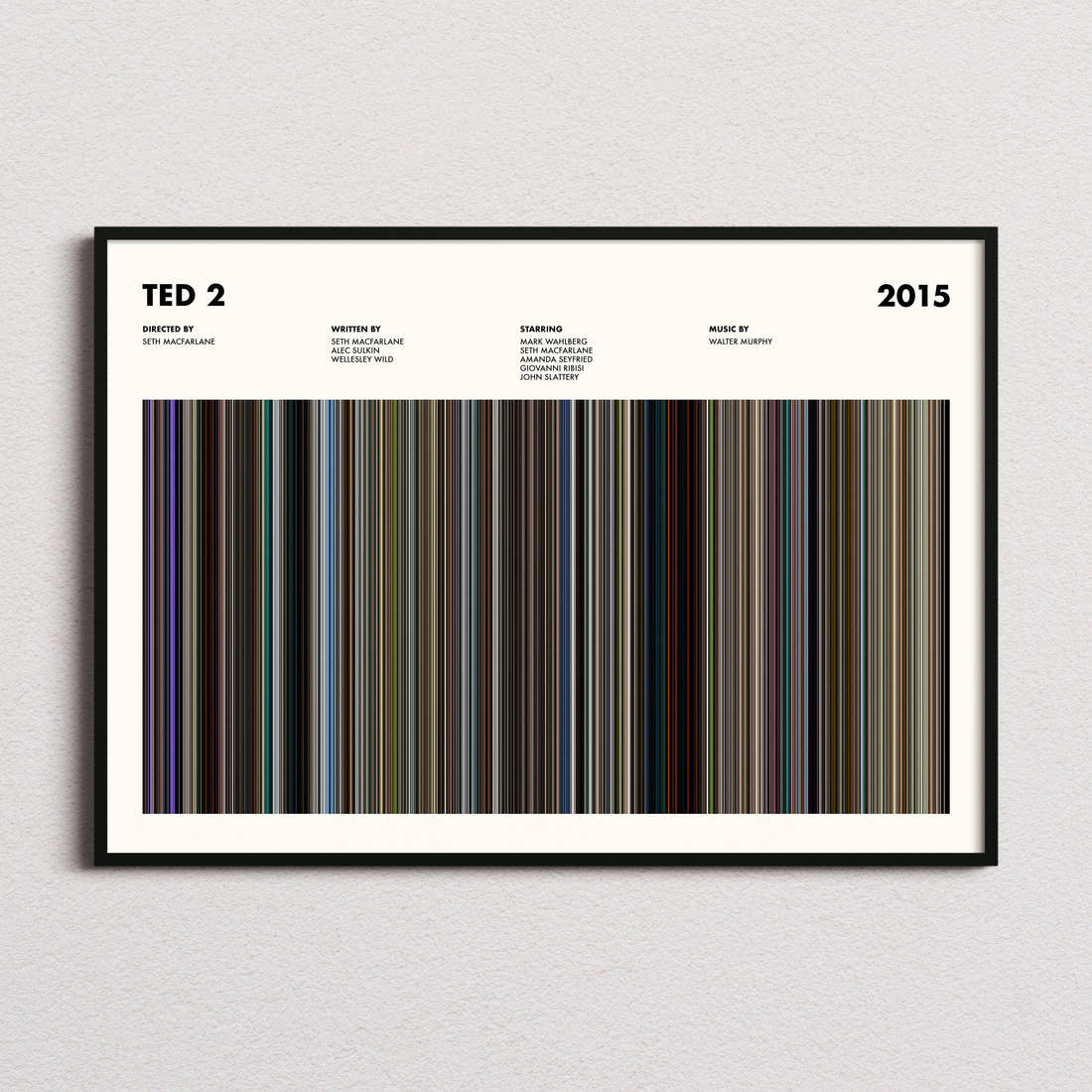 Ted 2 Movie Barcode Poster framed and photographed straight on