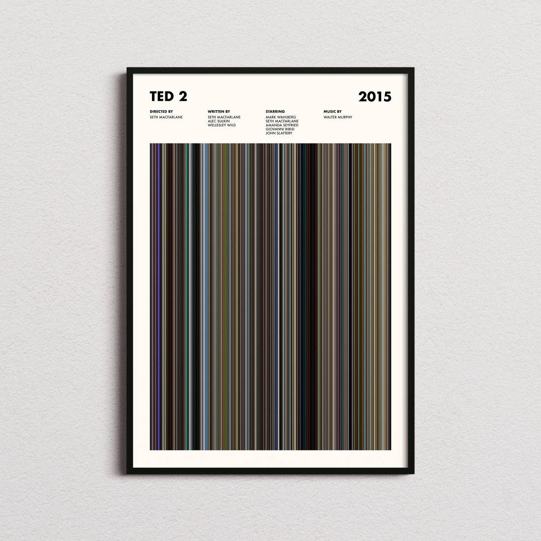 Ted 2 Movie Barcode Poster framed on a plain studio wall