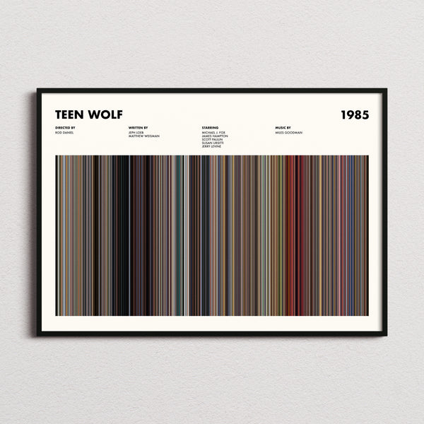 Teen Wolf Movie Barcode Poster framed and photographed straight on