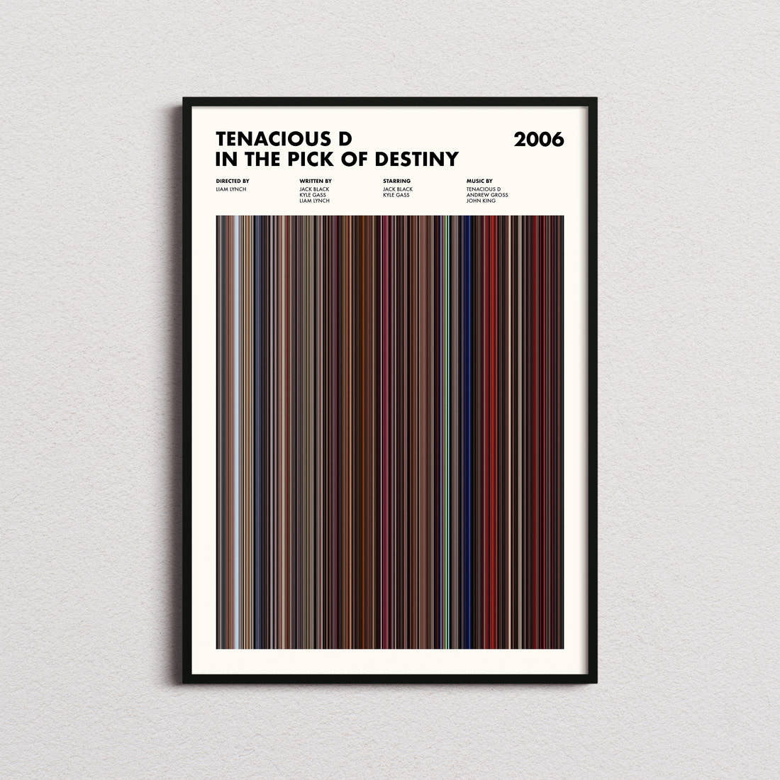 Tenacious D In The Pick Of Destiny Movie Barcode Poster framed on a plain studio wall