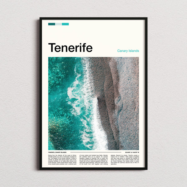 Tenerife Aerial Coastline View Travel Print framed and photographed straight on