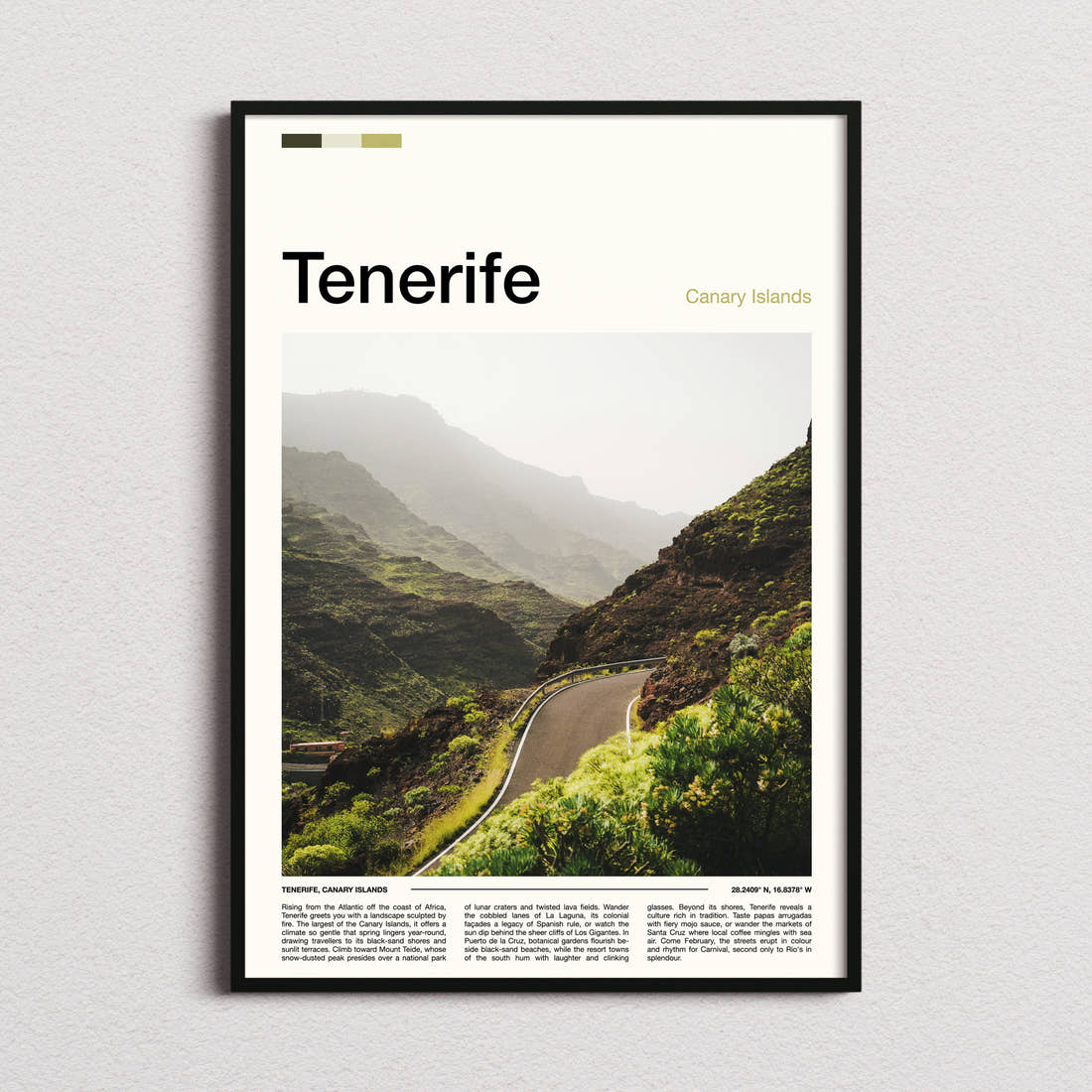Tenerife Winding Mountain Road Travel Print framed and photographed straight on
