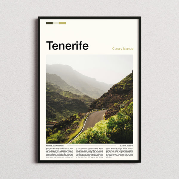 Tenerife Winding Mountain Road Travel Print framed and photographed straight on