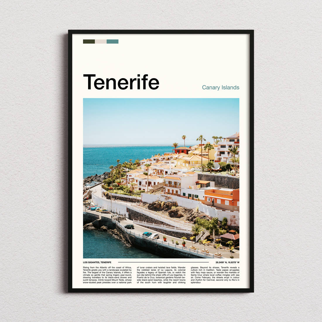Tenerife Coastal Village View Travel Print framed and photographed straight on
