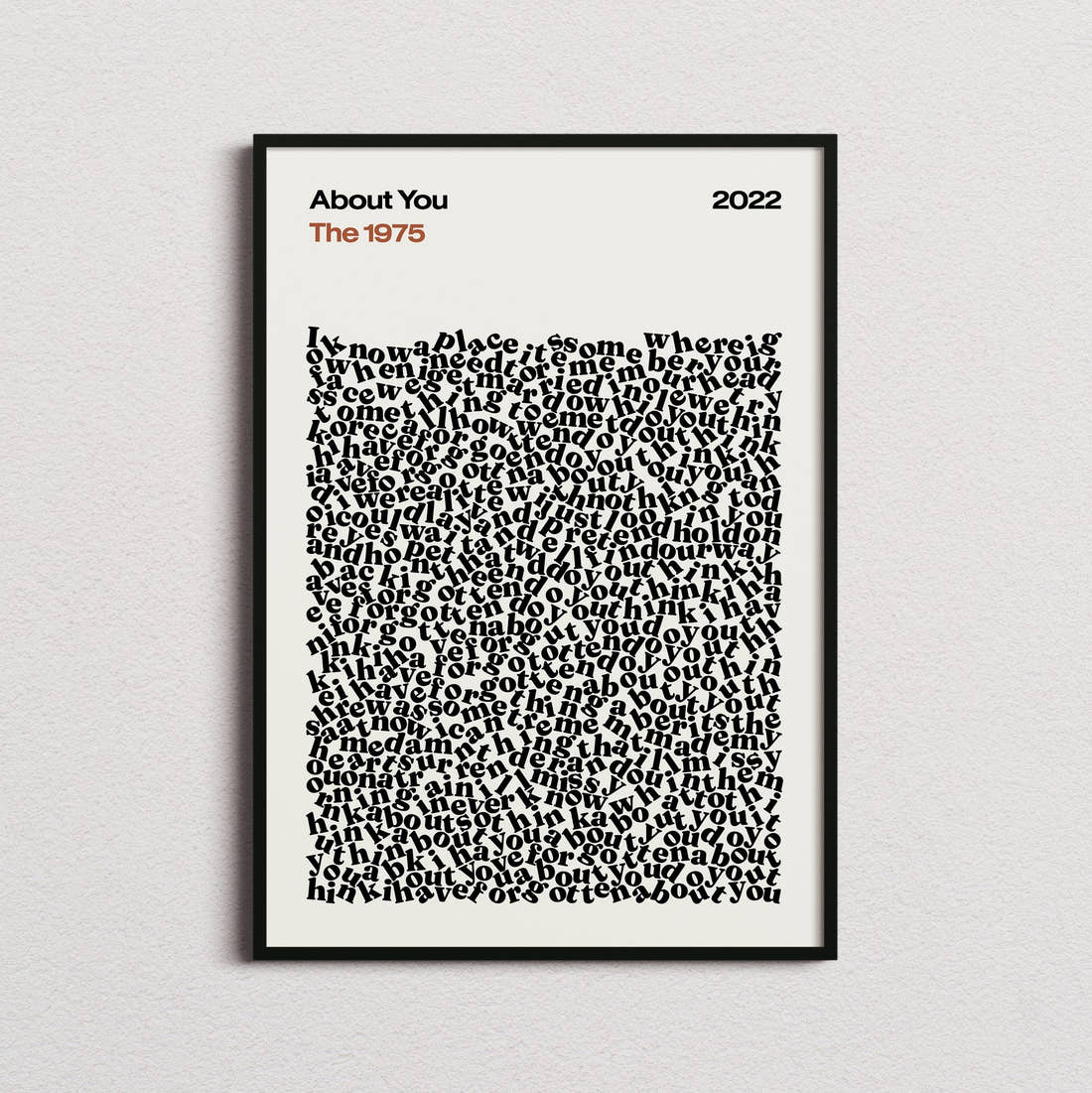 The 1975 About You Lyric Print in the cream colourway, framed