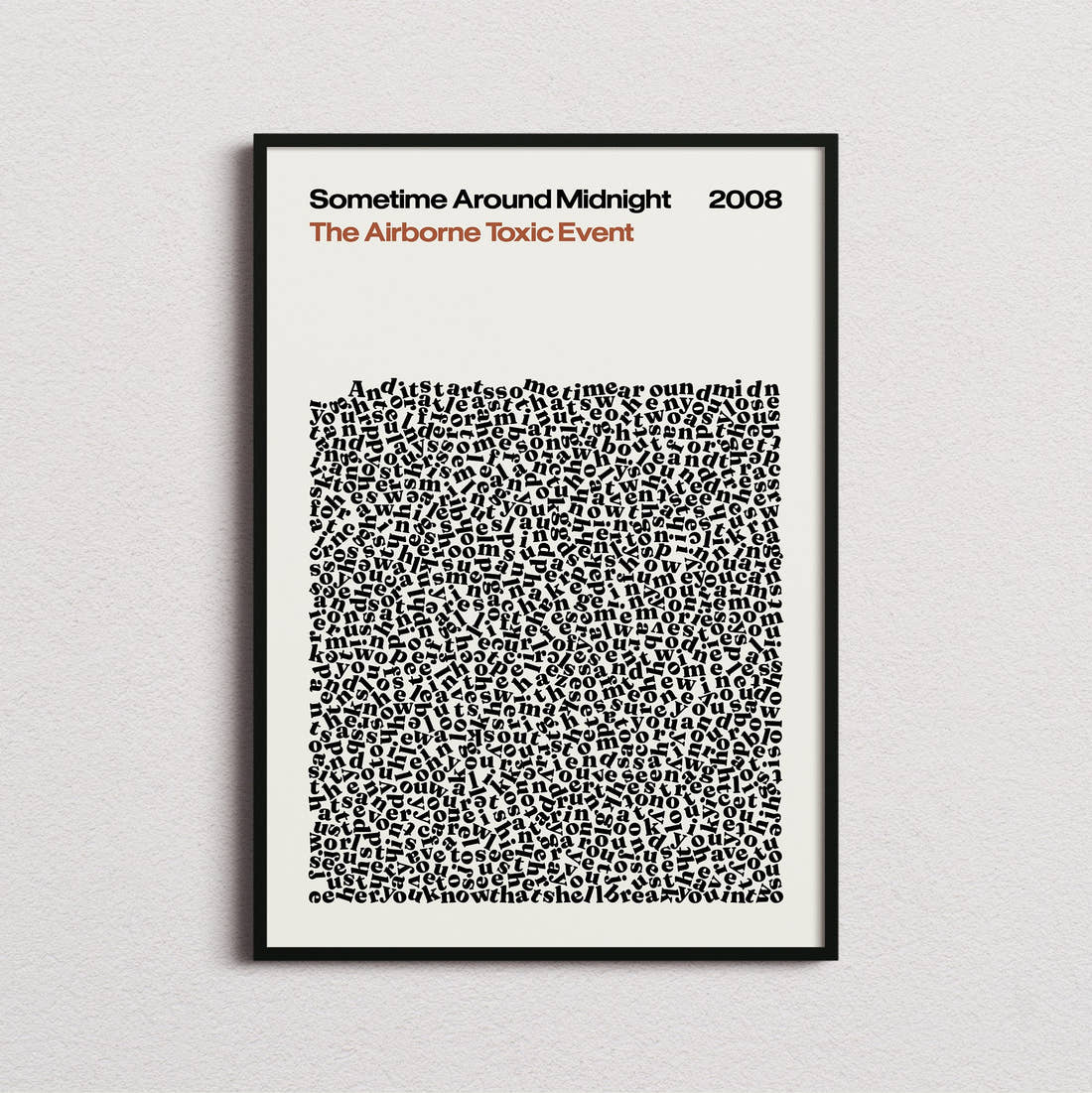 The Airborne Toxic Event Sometime Around Midnight Lyric Print in the cream colourway, framed