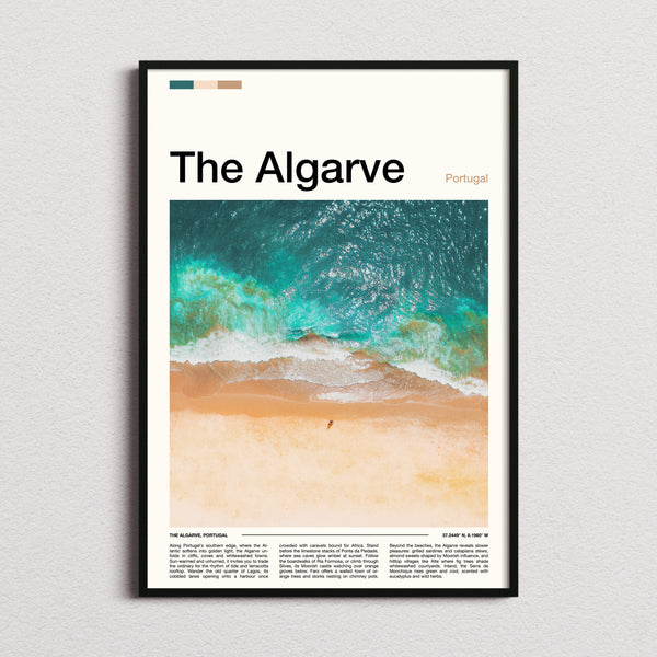 The Algarve Aerial Coastal Waves Travel Print framed and photographed straight on