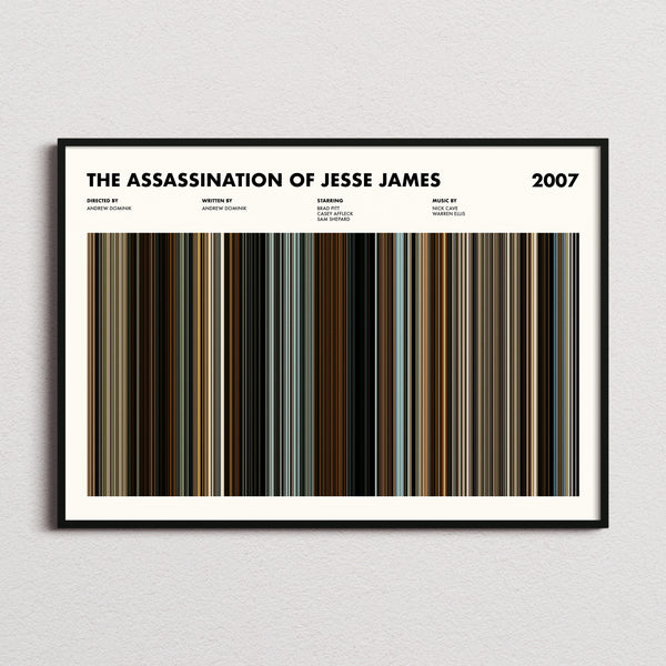 The Assassination of Jesse James Movie Barcode Poster framed and photographed straight on