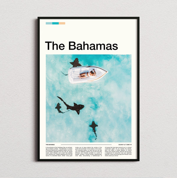 The Bahamas - Sharks Beside A Boat - Travel Print