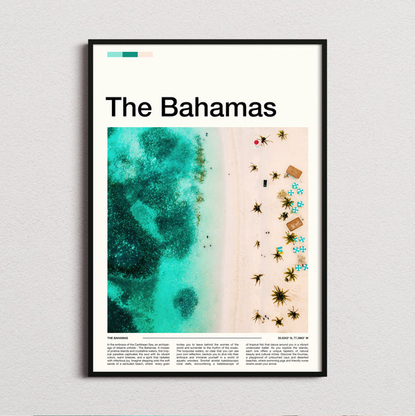 The Bahamas - Aerial Beach With Palms - Travel Print