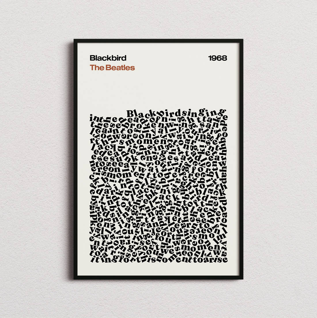The Beatles Blackbird Lyric Print in the cream colourway, framed