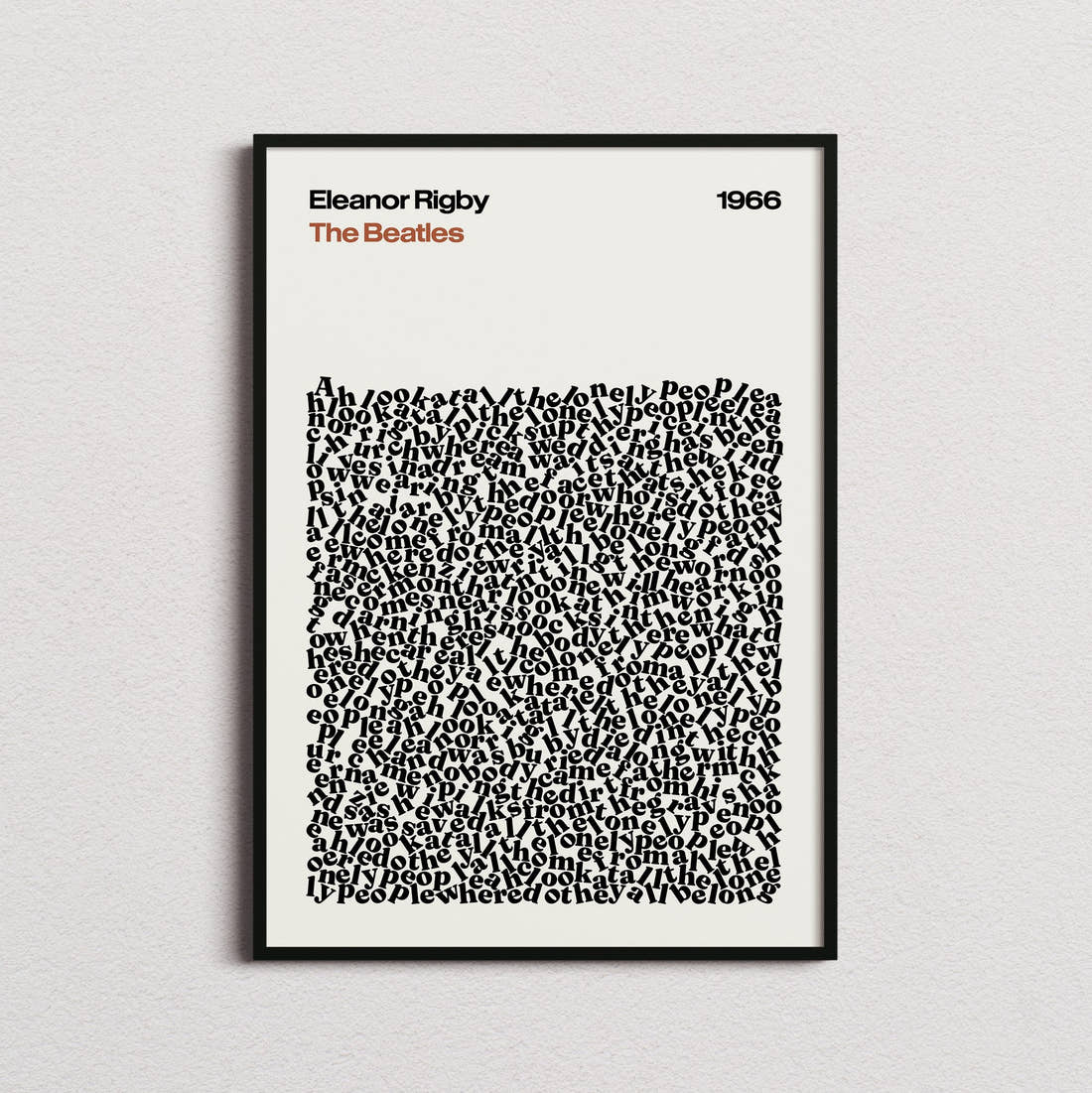 The Beatles Eleanor Rigby Lyric Print in the cream colourway, framed