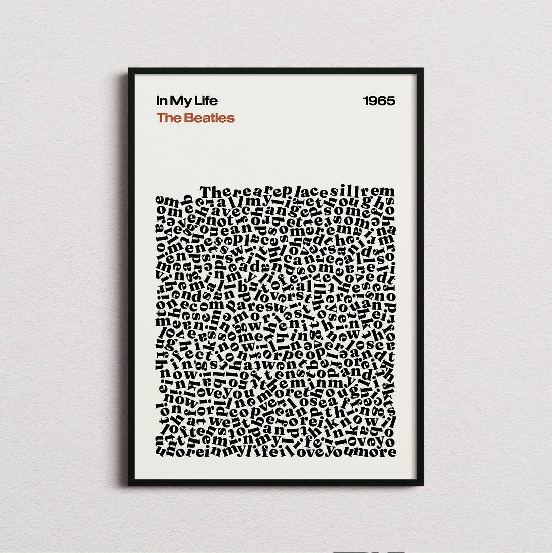The Beatles In My Life Lyric Print in the cream colourway, framed