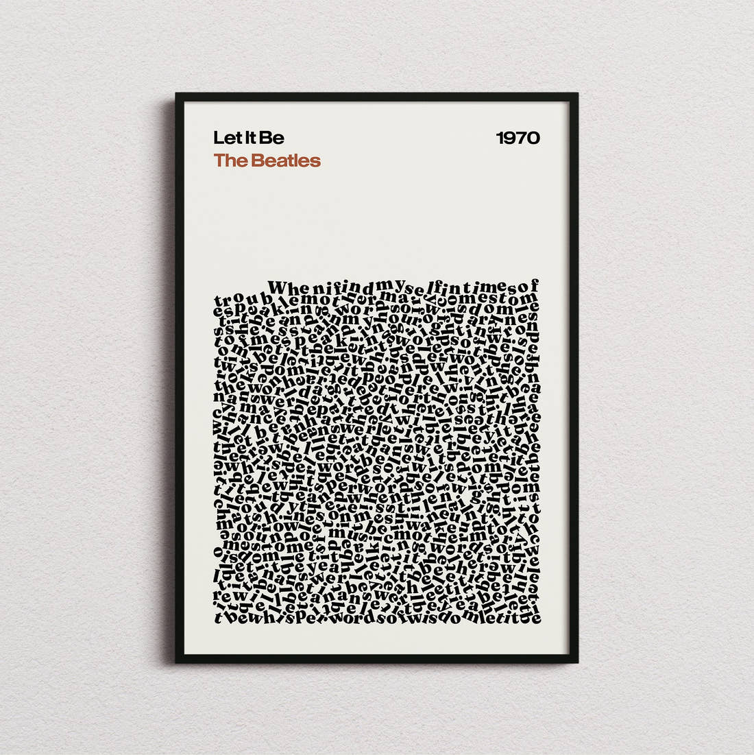 The Beatles Let It Be Lyric Print in the cream colourway, framed