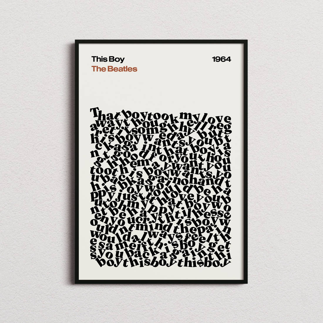 The Beatles This Boy Lyric Print in the cream colourway, framed