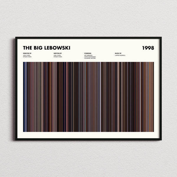 The Big Lebowski Movie Barcode Poster framed and photographed straight on