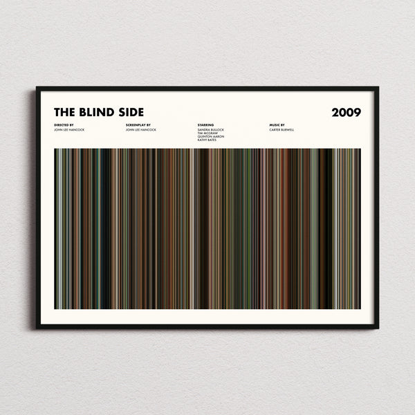 The Blind Side Movie Barcode Poster framed and photographed straight on
