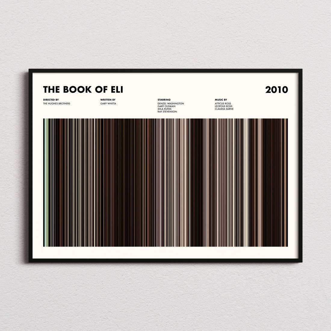 The Book Of Eli Movie Barcode Poster framed and photographed straight on