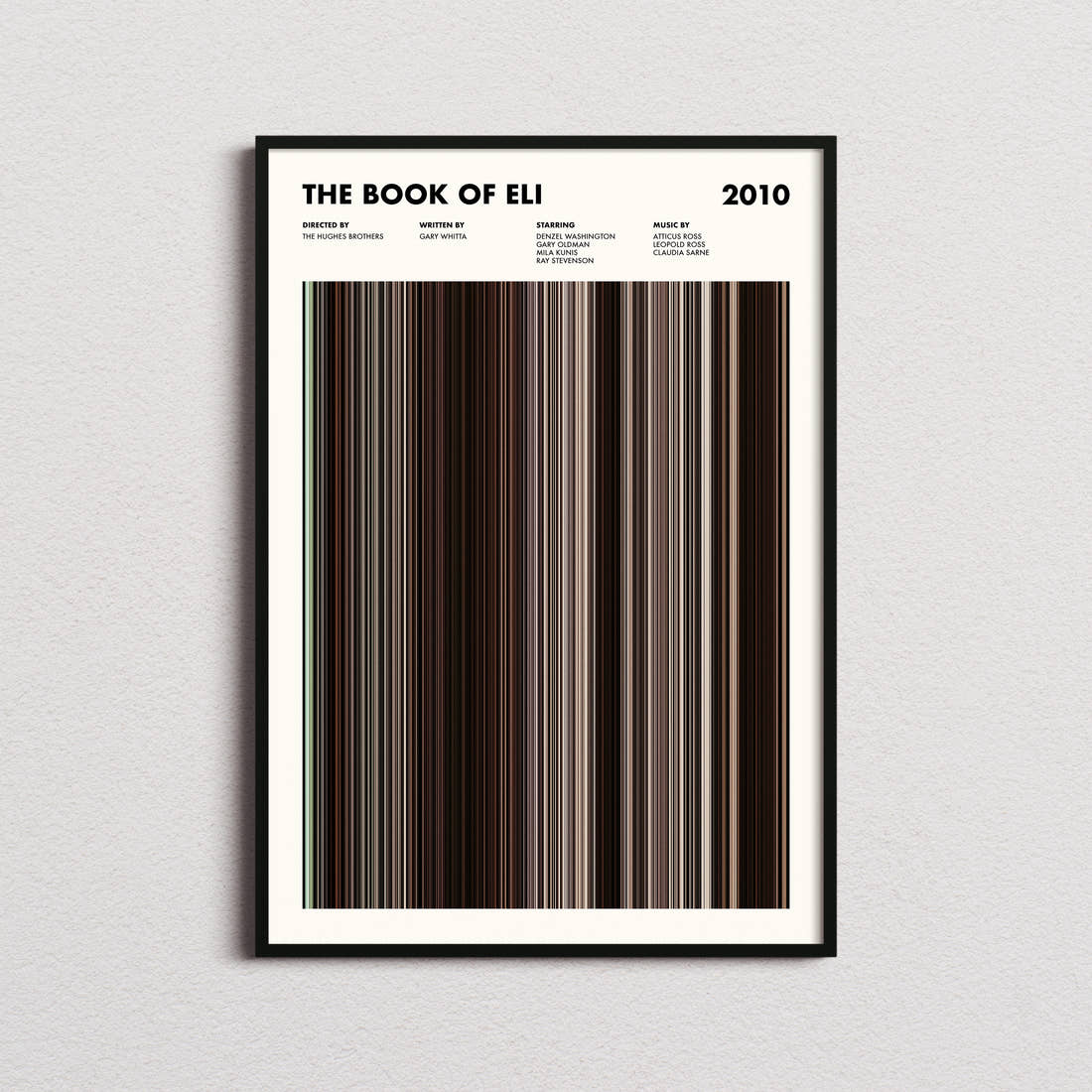 The Book Of Eli Movie Barcode Poster framed on a plain studio wall