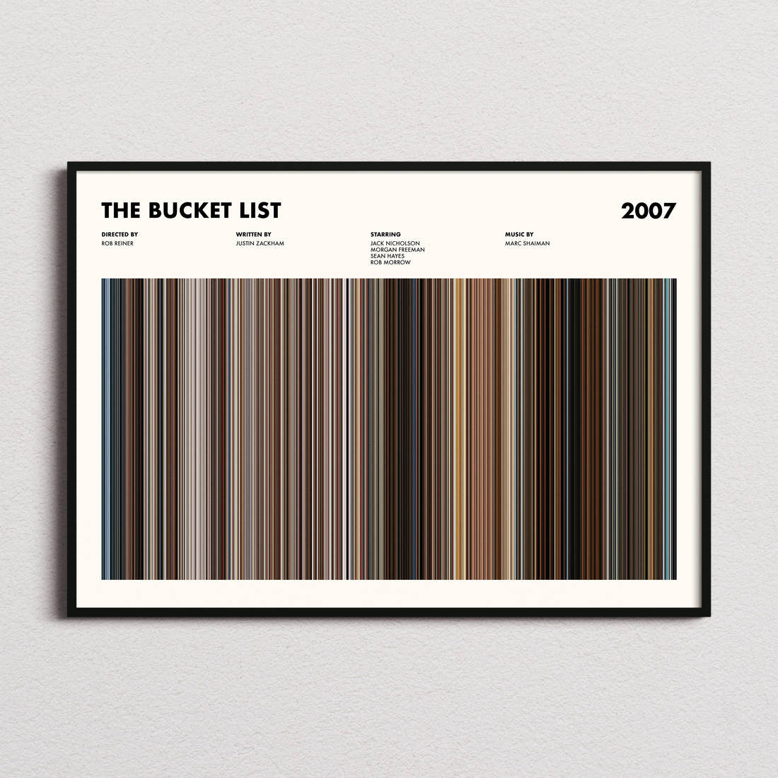 The Bucket List Movie Barcode Poster framed and photographed straight on