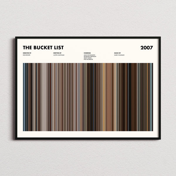 The Bucket List Movie Barcode Poster framed and photographed straight on